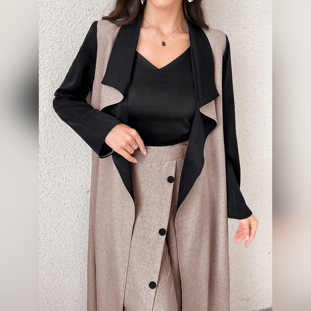 2pcs Women's Color Block Long Sleeve Loose Long Jacket And Casual - Picture 7 of 8